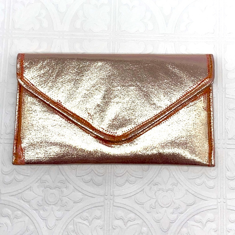 Lulu Townsend Metallic Peach/Rose Gold & Orange Envelope Clutch with Chain Strap